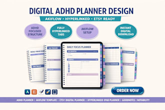 create adhd planner akiflow, hyperlinked planner, etsy digital planner