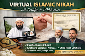 perform sharia compliant virtual nikah with official certificate, witnesses wali