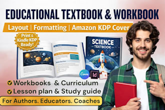 design educational textbook, workbook, curriculum, and book layout formatting