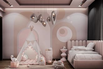 3d children bedroom, interior design,toddler room,indoor playground, kids render