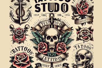 create vintage tattoo studio badges logo