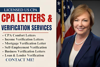 prepare, sign US CPA comfort, mortgage, employment, income, pnl, notary letter