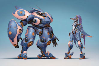 draw amazing character mecha robot illustration