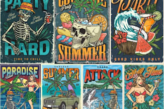 do vintage summer party, tiki bar logo and vector illustration