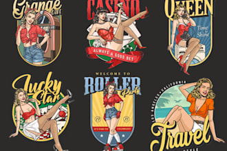 do a retro spark, plug, pin up girl mascot logo with t shirt design