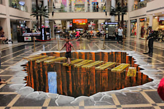create 3d optical illusions for floor prints, press walls, and event carpets