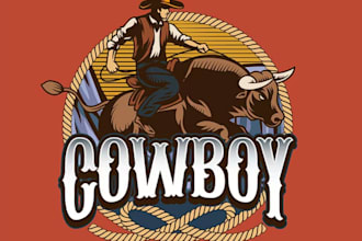 make authentic vintage cowboy logo with t shirt design