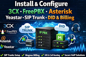 install 3cx, freepbx, asterisk, yeastar, sip trunk, magnus billing, did, ip pbx