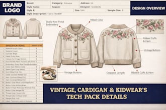 design vintage , cardigan and kids wears tech packs for you