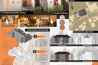 design a clean architectural presentation boards