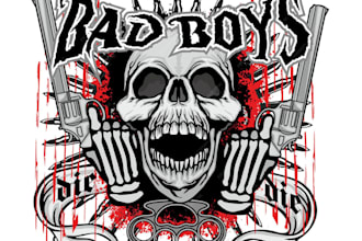 do vintage skull, alien, skateboard logo with t shirt design