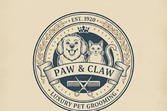 design a charming vintage pet grooming logo for your brand