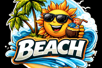 design high quality beach mascot logo with t shirt design