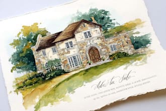 design watercolor wedding venue, save the date, invitation