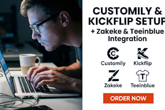 setup shopify product customizer zakeke customily kickflip and teeinblue 2d 3d