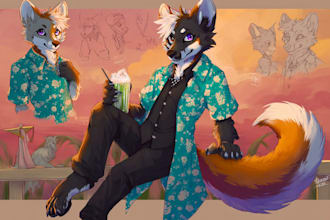 draw furry art commissions, custom fursona, anthro character art, and ref sheet