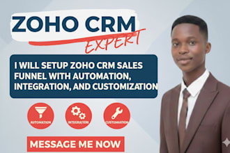 setup zoho CRM sales funnel with automation and integration and customization