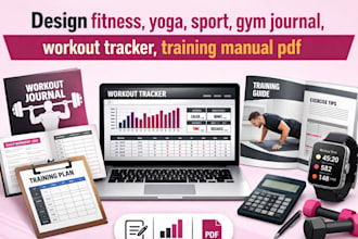 design fitness, yoga, sport, gym journal, workout tracker, training manual pdf