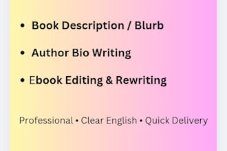 write book description, author bio and edit your ebook