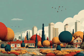 create a landscape and urban vector art illustration