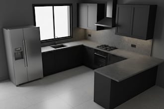 design kitchen and dinning interior in 3d and render