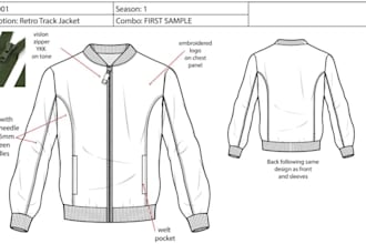 create professional fashion tech packs for labeling, production, sampling