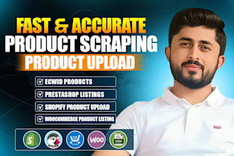 scrape products and upload to shopify, woocommerce,bigcommerce,ecwid,prestashop