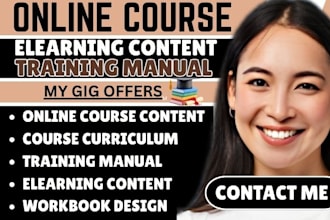 design online course content, curriculum, elearning content, training manual
