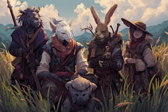 draw dnd character and dnd party illustration