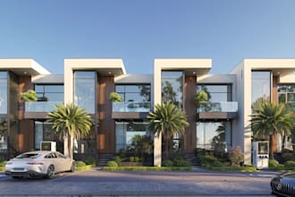 render 3d townhouse layout,residential complex,villa street view,exterior design