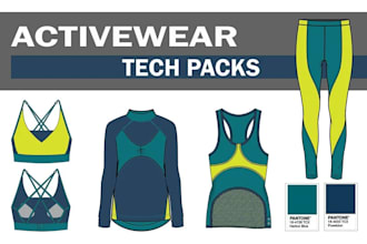 create professional activewear tech packs for fitness brands