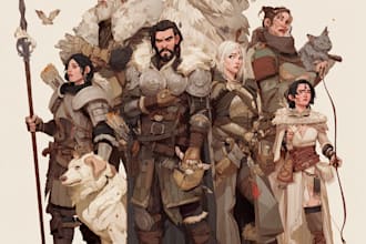 draw dnd character and dnd party illustration