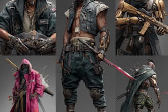 design cyberpunk and fantasy character splash art