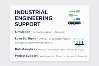 assist industrial engineers with projects for simulation lean six sigma and more