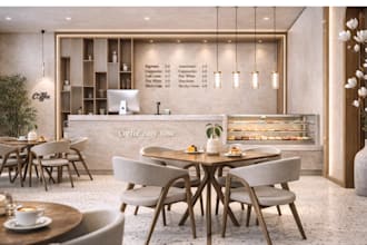photorealistic restaurant interior rendering,cafe, coffee shop,event hall design