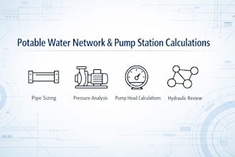 potable water network and pump station hydraulic calculations