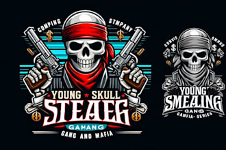 make young skull stealer gang and mafia series mascot logo with express delivery