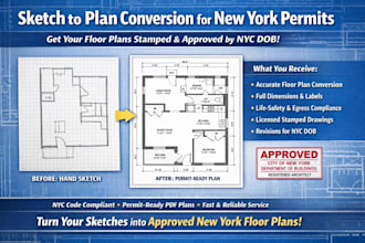 convert sketches into stamped floor plans for permits