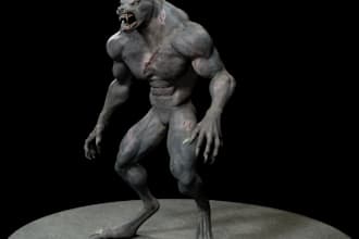 mold 3d humanoid wolf,metahuman animal character,houdini model,xgen hair,usd,g8f