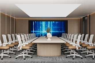 revamp modern 3d office interior, reception lobby design, meeting room rendering