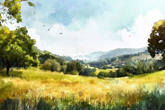 illustrate your landscape in watercolor realistically