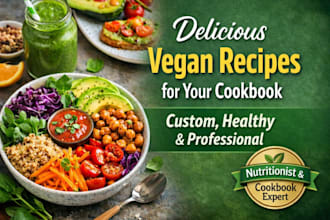 write and design vegan recipes for your cookbook, ebook, recipe book