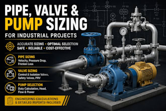 pipe, valve and pump sizing for industrial systems