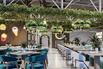 redesign restaurant rendering,interior layout,coffee shop,cafe model, event hall