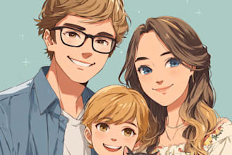 draw anime cartoon portraits simple, couples, families pfp