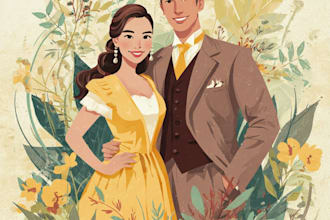 custom couple portrait romantic artistic illustration
