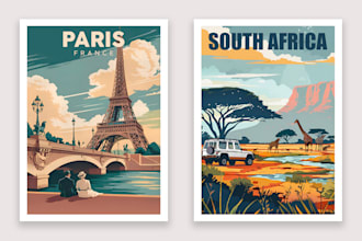 design retro vintage travel poster art deco illustration for any destinnation