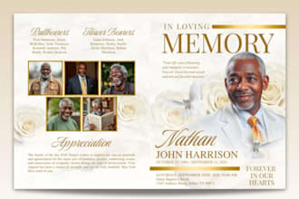 design elegant funeral program, obituary, memorial booklet and funeral flyer