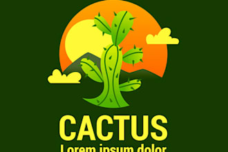 design high quality vintage cactus logo with t shirt design