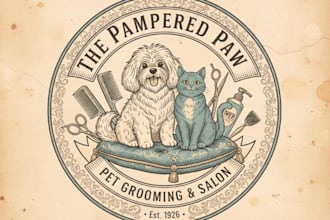 create charming vintage pet grooming logo for your brand